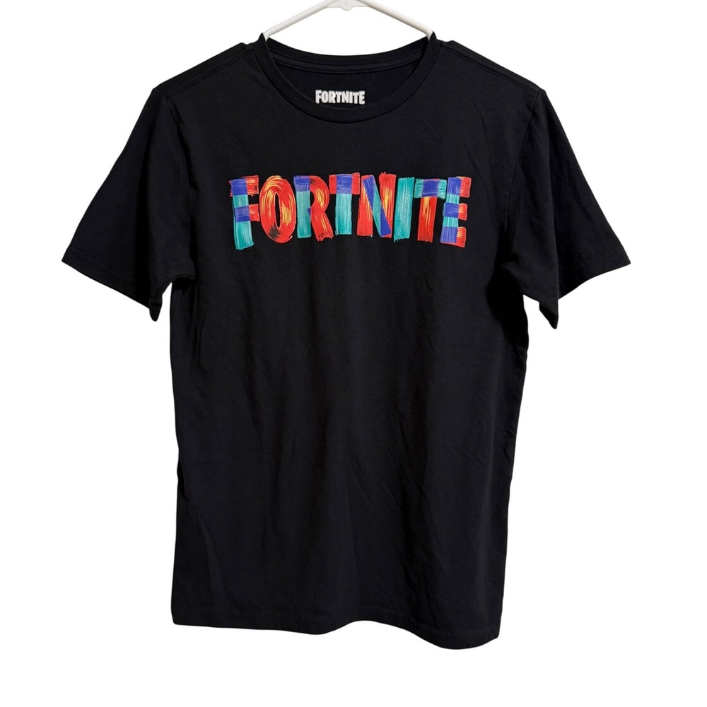 Fortnite Boys XL 14/16‎ Graphic T-Shirt Black Brushstroke Logo Short Sleeve Tee